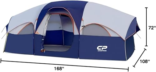 CAMPROS CP Tent 8 Person Camping Tents, Weather Resistant Family Tent, 5 Large Mesh Windows, Double Layer, Divided Curtain for Separated Room, Portable with Carry Bag image 2