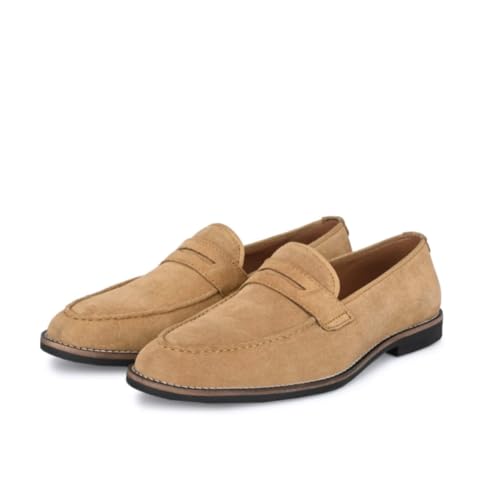 Men's Suede Penny Loafers, Classic Slip-On Dress Shoes, Tan4