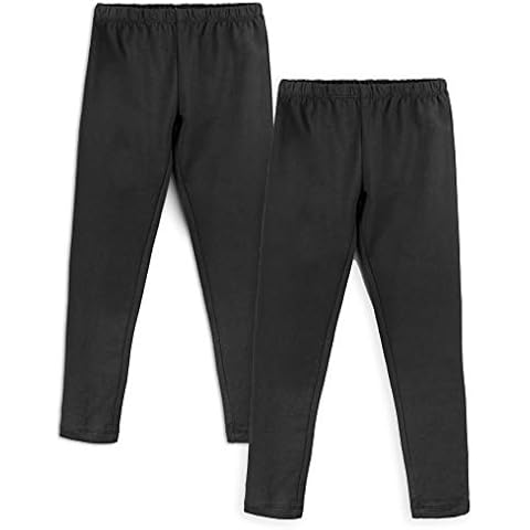 Mightly Girls' Leggings with Reinforced Knees | Organic Cotton Soft Yoga Pants, Comfort Dance & Running Tights for Toddler & Kids Clothes Set, 2-Pack, Fair Trade Certified, Black, 8 Cover