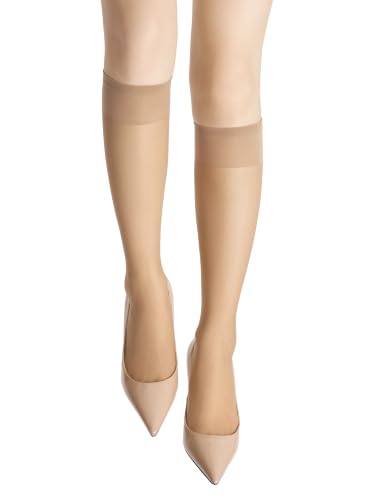 Image of leg elegant Sheer Knee High Stockings for Women, 6 Pairs Knee High Transparent Toes Nylons Pantyhose for Women
