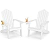 Giantex outdoor adirondack chair oversized patio chairs whidden cup holder realistic wood grain 380 lbs weight capacity weather resistant firepit chairs for backyard garden 2 white  urban country home decor