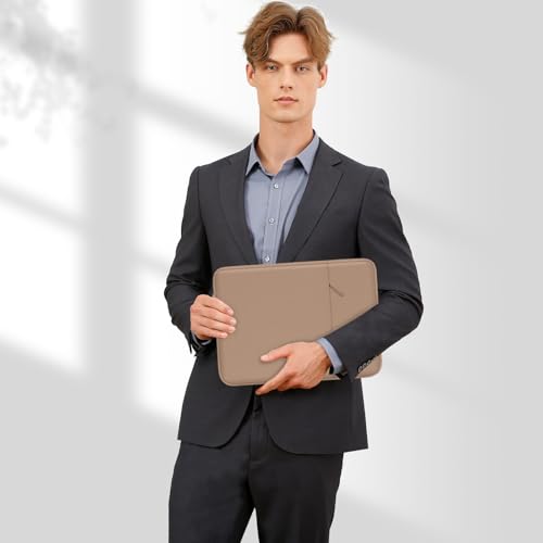 Image of MOSISO Laptop Case 16 inch, 15-15.6 inch Laptop Sleeve Compatible with MacBook Pro 16 M5 M4 M3 M2 M1, HP Acer Dell Lenovo ASUS, Polyester Vertical Computer Sleeve Bag with Pocket, Bronze Brown