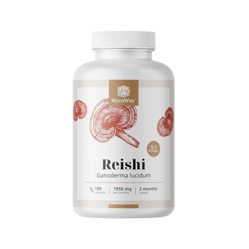 MycoWay Reishi 1950 mg Starker 5:1-Extrakt 180 Kapseln 9750 mg Reishi-Extrakt Immunsystem & Kreislauf 6090 Portionen Hohe Bioverfügbarkeit