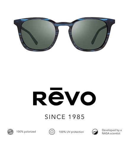 Revo Sunglasses Watson: Polarized Crystal Glass Lens with Rectangle Keyhole Bridge Frame, Blue Horn Frame with Smoky Green lens2