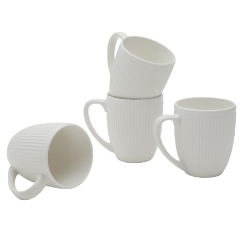 Image of Tabletops Gallery 4 Piece Embossed White Chip Resistant Porcelain Mug Set