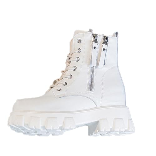 レディースブーツ 厚底スニーカー 24.0cm レースアップ ハイカット 疲れない靴 シークレットシューズ カジュアル 歩きやすい ショート 編み上げ 学生靴 通気性 蒸れない かっこいい ハロウィン クリスマス QIAGE ベージュ(裏起毛)