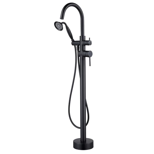 Wowkk Tub Filler Freestanding Bathtub Faucet Black Floor Mounted Brass Bathroom Tub Faucets with...