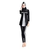 Lazzboy Frauen Muslimischen Badeanzug Mit Cap Printing Beachwear Bademode Muslimische Damen, Hijab-Schwimmanzug, Badeanzug, Sportkleidung(Grau,L)