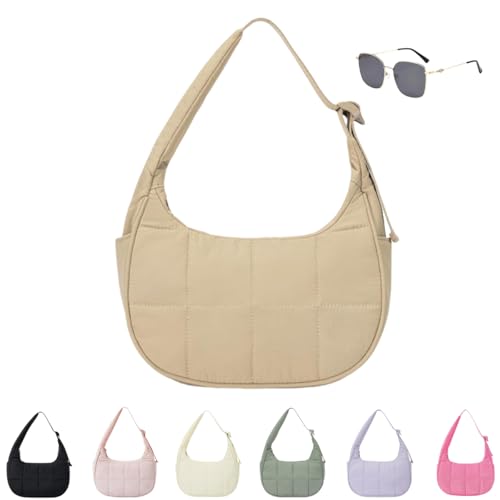 Puffer Crescent Shoulder Bag for Women,Small Puffer Bag,Nylon Quilted Shoulder Purses with Adjustable Strap