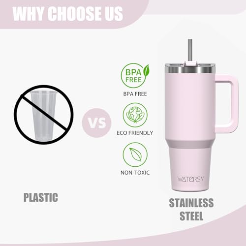 Image of 20 oz Tumbler with Handle,Tumbler with Lid and Straw,Double Wall Insulated Cup Stainless Steel Travel Mug(Cold for 34 Hours),Water Bottle for Iced Tea,Coffee,Cold Beverages(Rose Quartz)