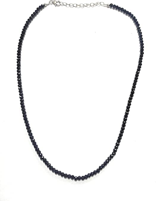 Kashish Gems & Jewels Natural Black Spinel Necklace 20 Inch With Sterling Silver Clasp, 68 Cts Faceted Rondelles Beads, Spinel Silver Jewelry