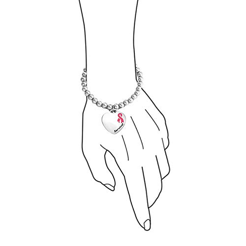 Bracelet d'alerte médicale extensible ruban rose pour le sport et le quotidien