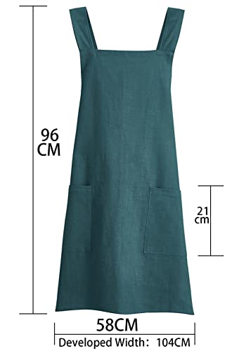 Pincy Cotton Linen Apron for Women - No-ties Cross Back Apron with Pocktes, Great for Florist Coffee House and Kitchen(Olive) - Image 2