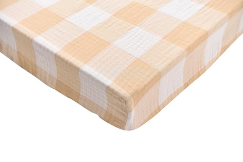 Image of TADO MUSLIN Baby Crib Sheet, 70% Rayon from Bamboo and 30% Cotton Ultra Soft and Breathable Crib Sheet for Boys and Girls, Fitted Sheets for Standard Crib and Toddler Mattresses (52"x28"x8") Yellow