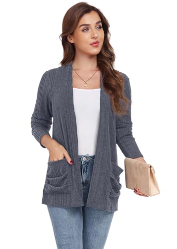 Image of GRECERELLE Womens Long Sleeve Lightweight Open Front V-Neck Casual Cardigan Sweaters Outerwear with Pockets 2025, S-2XL