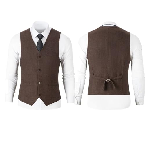 Men Tweed Suit Herringbone 3 Piece Slim Fit Suit Dress Tuxedos Prom Blazer Wedding Jacket Vest Pants Set4