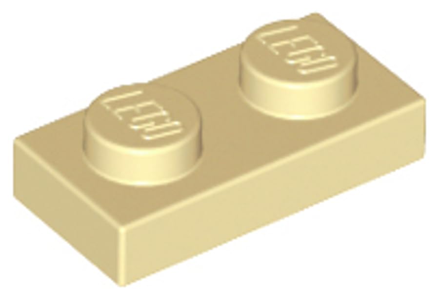 LEGO Plate 1 x 2, Part 3023, Building Brick Component (Tan, 100, Bricks) — image 1