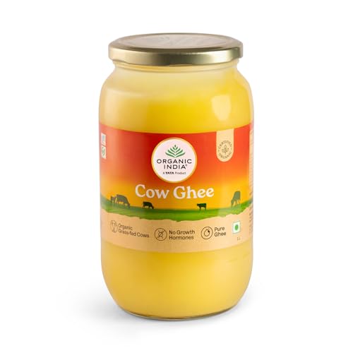 Image of Organic India Pure Cow Ghee, 1 L | Labs Tested on 250+ Parameters | Certified Organic | Glass Bottle | Sourced from Organically Fed Cows | Authentic Taste, Rich in Healthy Fat