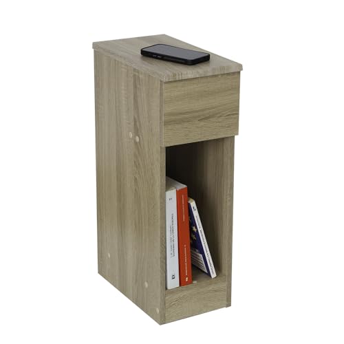 DUPI Mesita de Noche Estrecha Slim | 1 Cajón | 2 Compartimentos | Versátil para Salón o Dormitorio | Fácil Montaje | 35 x 24 x 60 cm (Taupe)