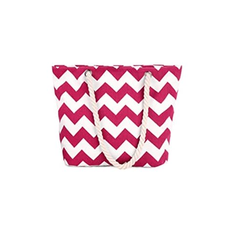 XTHY Beach Bag for Women,Summer Vacations Beach Tote Bag Zipper,Ladies Tote Bag with Zip,for Summer Holiday Outdoors Camping,Wavy Stripes,Rose Red Cover