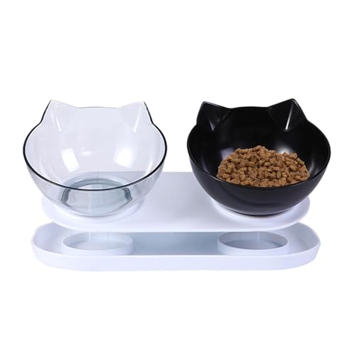 傾斜猫皿、猫の餌場,滑り止め隆起キャットフード容器 - ペットフィーダーと給水器セット、水、ドライフード、ウェットフード用の転倒防止ダブル猫皿
