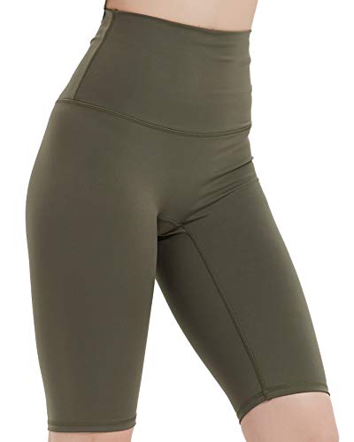 Hotroad Damen High Waist Tummy Control Knie biegesteife Yogahose 4-Wege-Stretch ohne transparente, butterweiche sportliche Workout-Leggings für das Lauftraining mit versteckten Taschen kurz, grün, XL Cover