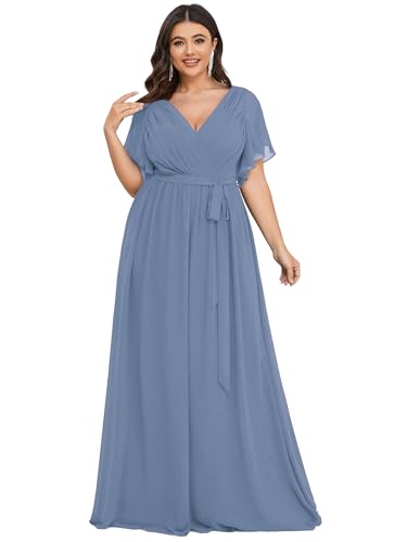 Image of Ever-Pretty Plus Women's Spring Chiffon A-Line Plus Size Bridesmaid Dress Empire Waist Ruched Formal Wedding Guest Dresses