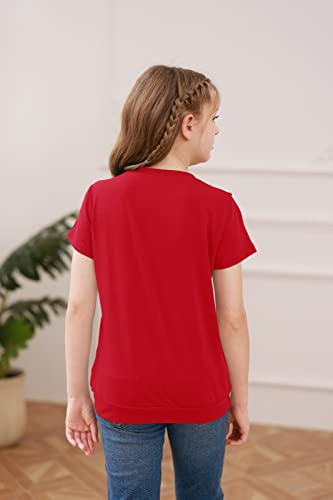 Haloumoning Girls Casual Short Sleeve T Shirts Color Block Tee Blouse Kids Loose Tunic Tops with Pockets Size 4-154