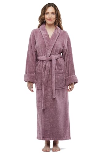 Womens Soft Cotton Bathrobe, Ankle Length Long Women's Plush Towel Bath Robe