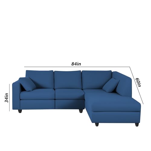 Image of Florian RHS 4 Seater L Shape Sofa Set for Living Room (Blue Fabric) Premium Fabric Sofa