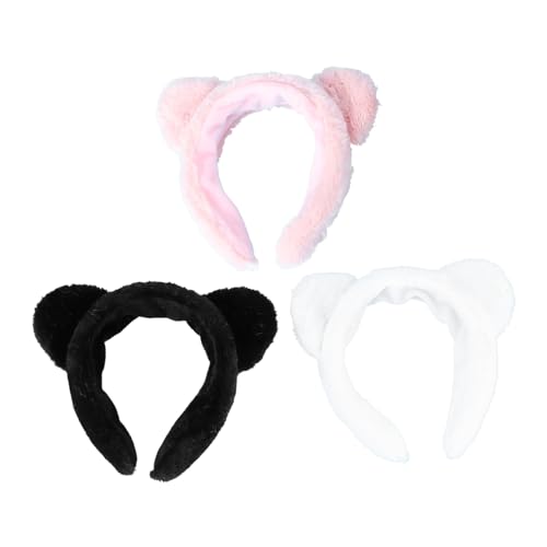 ULTECHNOVO 3個 ぬいぐるみ素材のプラッシュキャットイヤーヘッドバンド点 女性用メイクアップ 洗顔用広ヘアバンド 柔らかく快適で耐久性あり