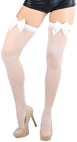 ToBeInStyle Women's Sheer Nylon Thigh Highs With Seamless Satin Bow4
