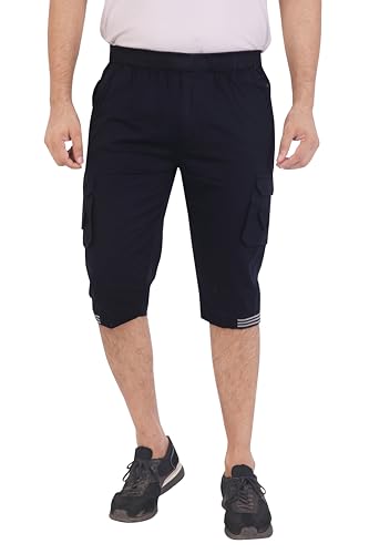 Image of Men Cotton Regular Fit Solid Knee Length Short | 2 Zipper Pocket | 4 Button Pockets | Versatile Half Pants for Everyday -
