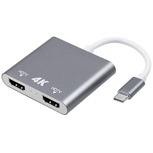 USB C to Dual HDMI Adapter, Type C to 2 HDMI Converter 4K with USB C/Thunderbolt 3 to Dual HDMI Display Compatible MacBook/MacBook Pro, Surface, LenovoYoga, Dell XPS, Surface Book 2, etc
