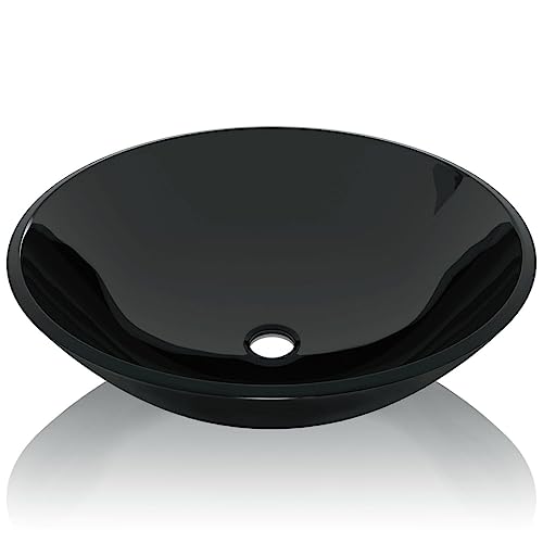 Lavabo vasque salle de bain verre trempé 42 cm noir 02_0002521