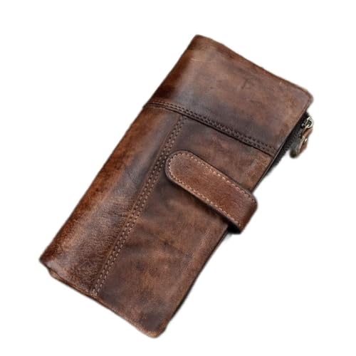 Vintage Genuine Leather Long Wallet Men Women Credit Card Holder Purse Zipper Business Moible Phone Wallet