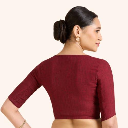Image of Studio Shringaar Women's Thick Handloom Cotton Plain Side Stretch (Smocked) Readymade Saree Blouse