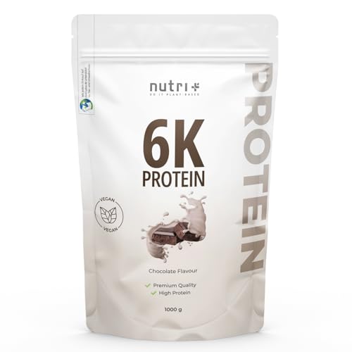 Nutri + Proteinshake Schokolade 1 kg - Low-Sugar Eiweißpulver mit gentechnikfreiem Proteinisolat - Schoko Muskelaufbau Protein Pulver Vegan