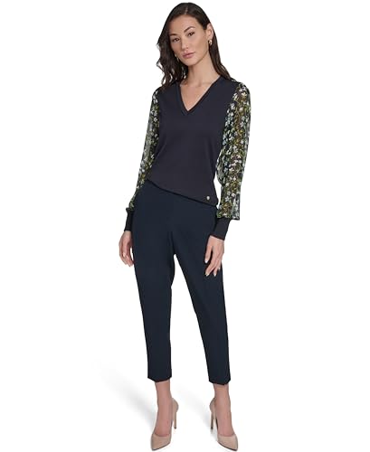 Image of Tommy Hilfiger Women's Long Sleeve Twofer Sweater with Woven Sleeves