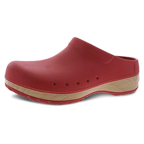 Dansko Kane Slip-On Mule Clog for Women - Lightweight Cushioned Comfort and Removable EVA Footbed with Arch Support - Easy Clean Uppers Kane Red 6.5-7 M US