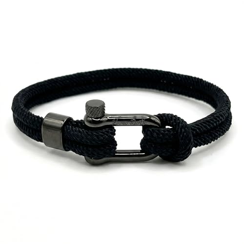 KAROO EARTH JEWELLERY Bracelet nautique en corde de nylon durable pour homme | Bracelet avec anse en D en acier inoxydable | Bracelet en corde de voile double...