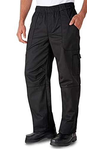 Unisex Baggy Style Men Women Chef Cook Pants Trouser with Draw String for Food Service, Caterers, Bakers and Culinary Professional (Medium) Black