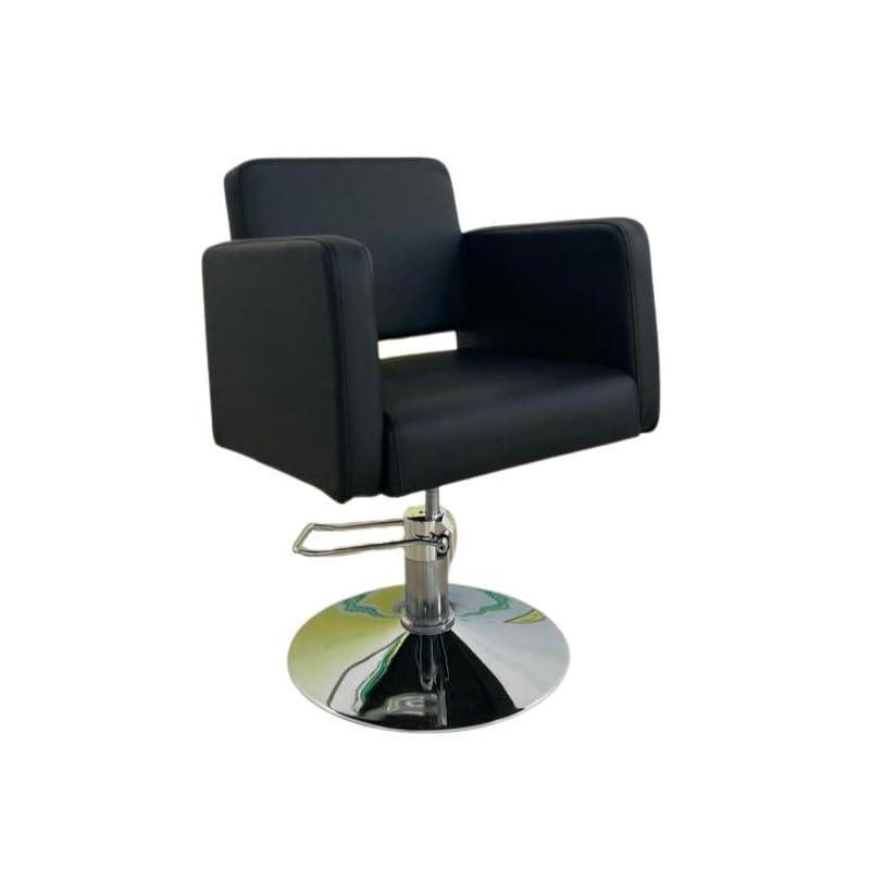 Genérico Sillón para Profesionales de Peluqueria - Silla tapizado en Color Negro para Barberías - Sillón Cuadrado Base Redonda para Salones de Belleza
