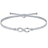 J.Endéar Mujer Niña Pulsera Infinito Plata de Ley 925 Hecho a mano Filigrana Cordón Joyería Infinito Amor San Valentín Cumpleaños Comunión Regalo, Gris