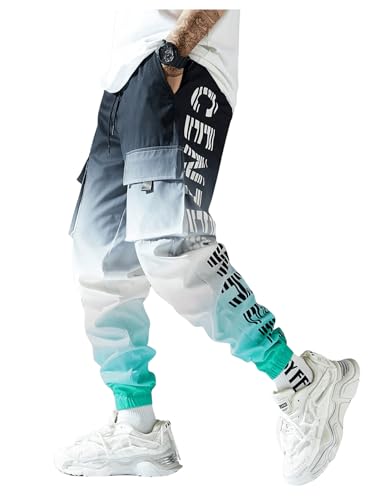 OYOANGLE Men's Ombre Letter Graphic Print Sports Jogger Pants Workout Athletic Cargo Trousers