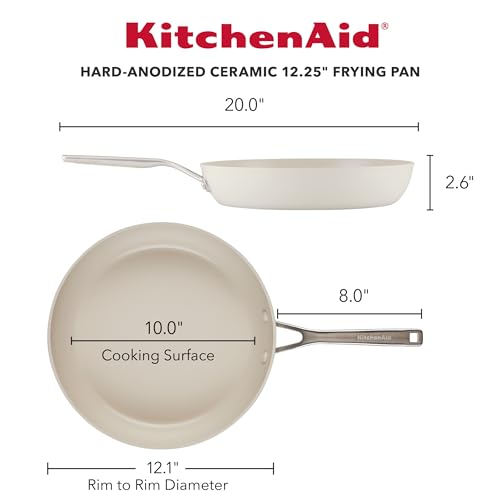 Image of KitchenAid Hard Anodized Ceramic Nonstick Cookware Frying /Skillet Pan, 12.25 Inch Non Stick Fry Pan with Stainless Steel Handle - Porcelain White