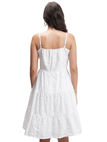 Image of Tokyo Talkies Womens Classic White Solid Flared Short Dress | Shoulder Straps & Front Button Detailing | Dress for Women | Women Dress | Stylish Women Dress