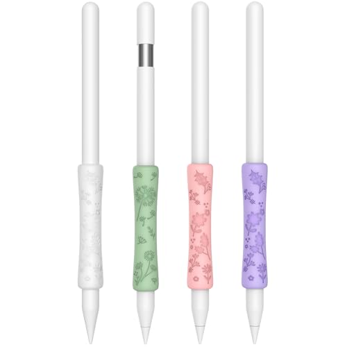 4 Pack Cute Silicone Grips Compatible with Apple Pencil 2nd/Pro/USB-C Grip Ergonomic Design Protective Case Cover Sleeve (White/Green/Pink/Purple)