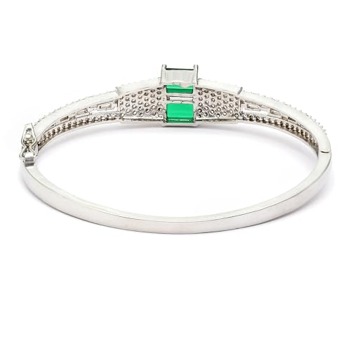 Image of ZENEME Rhodium-Plated Square Shaped American Diamond Studded Kada Bracelet For Girls and Women