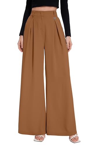 FUNYYZO Women Palazzo Pants High Elastic Waisted Business Work Long Trousers Wide Leg Loose Casual Pants2